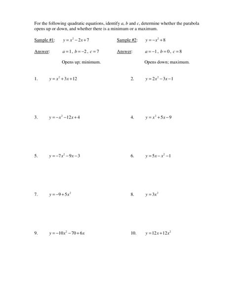 Writing Quadratic Equations In Standard Form Worksheet Pdf Printable