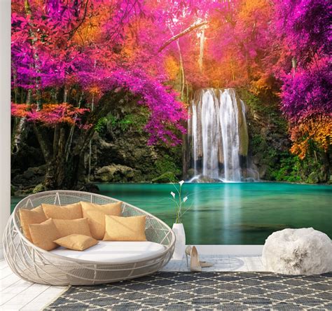 Colored Waterfall Flowers Wallpaper Mural Wall Decor Art Print Photomural Easy Install Removable