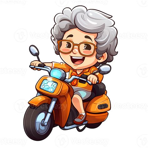 Cute Grandma Riding Motorcycle Clipart Ai Generative 27235669 Png