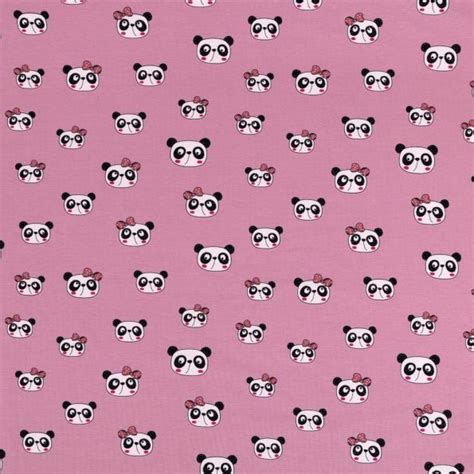 Tissu Jersey Coton Pandas Noirs Et Blancs Sur Fond Vieux Rose Par 10 Cm