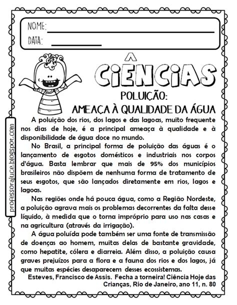 Professora Juce: PLANO DE AULA – 4º ANO - CIÊNCIAS - Poluição da Água