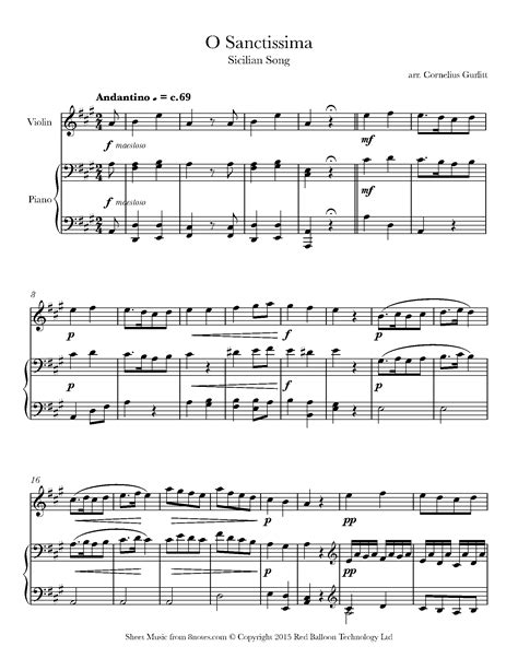 O Sanctissima Sicilian Song Sheet Music For Violin