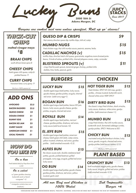 Lucky Buns Menu In 2000 18th St Nw Washington Dc 20009