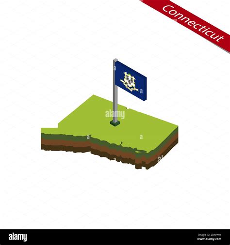 Isometric Map And Flag Of Connecticut 3d Isometric Shape Of Connecticut State Vector