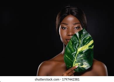 African American Naked Woman Green Exotic Stock Photo