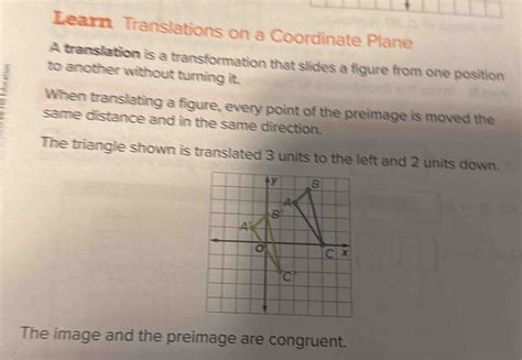 Solved Learn Translations On A Coordinate Plane A Translation Is A