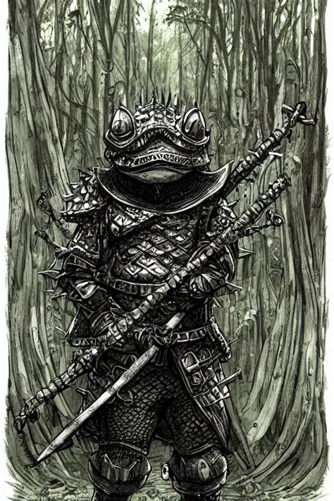 Toad Gobling Wearing Armour Swamp Symmetrical Stable Diffusion