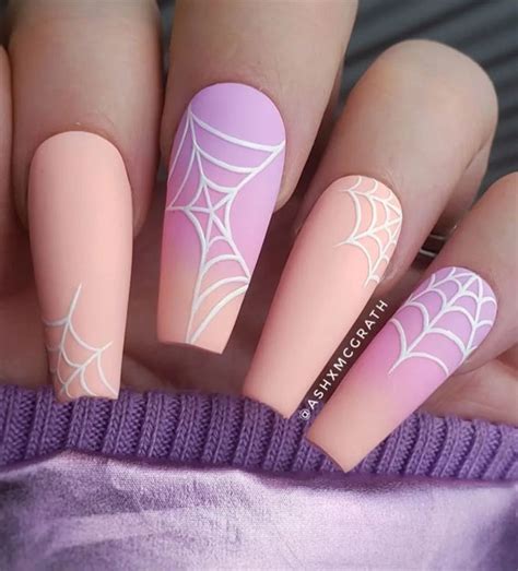 Dazzling Halloween Nails That Turn Heads Peach Pink Ombre Spider Web