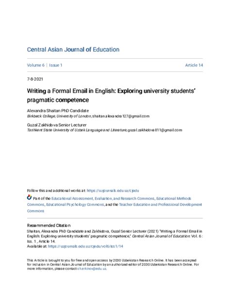 (PDF) Writing a Formal Email in English: Exploring university students ...