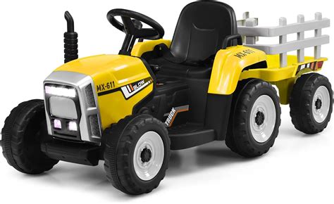 COSTWAY 12V Tracteur Électrique Enfants avec Pelle Remorque Amovible