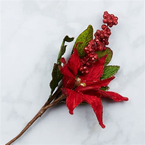 Red Glittered Artificial Poinsettia Stem Picks Sprays Floral