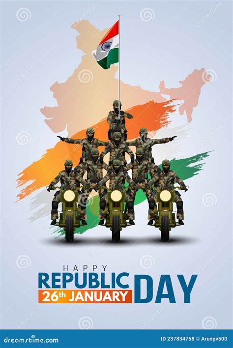 Vector Illustration Of Indian Army With Flag For Happy Republic Day Of