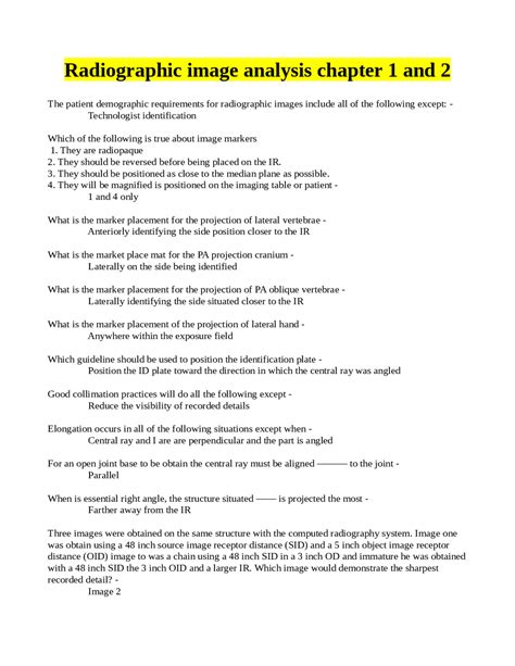 Radiographic image analysis chapter 1 and 2 | Exams Radiography | Docsity