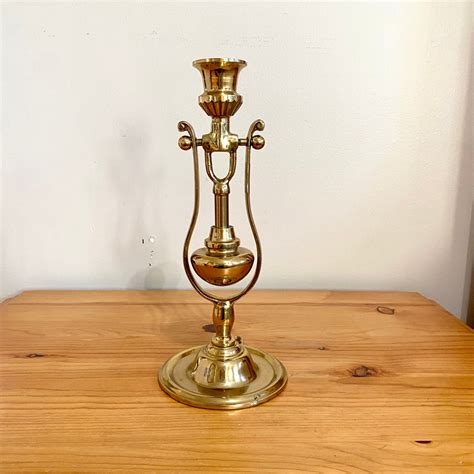 Vintage Brass Candlestick Holder Ship Gimbal Candle Nautical Gold Heavy Weight 11 Mint Moon