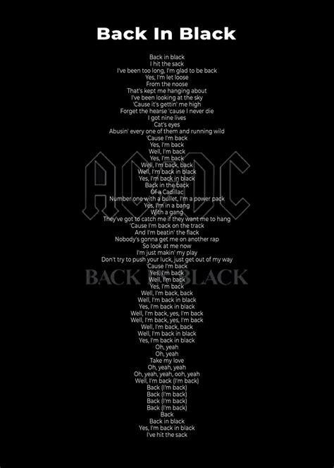 Lyric Back In Black Poster Poster Picture Metal Print Paint By