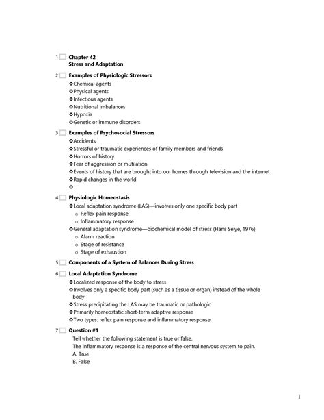 Chapter 42 Assisment Chapter 42 Stress And Adaptation Examples Of Physiologic Stressors