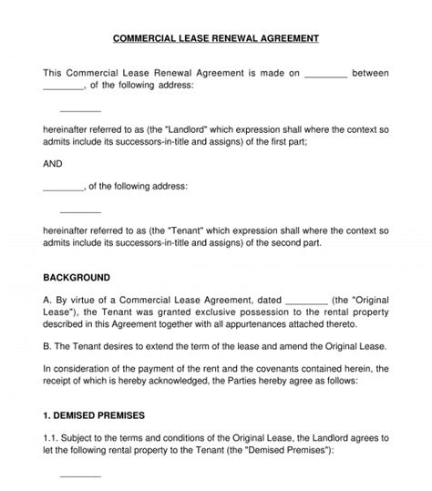 Commercial Lease Renewal Agreement Sample Template