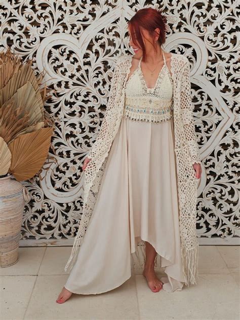 Tribal Boho Natural Crochet Bikini Maxi Dress Turquoise Blue Beads And