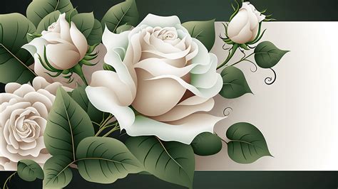 Roses Beautiful White And Green Color Illustration Background, Rose, Beautiful, White And Green ...