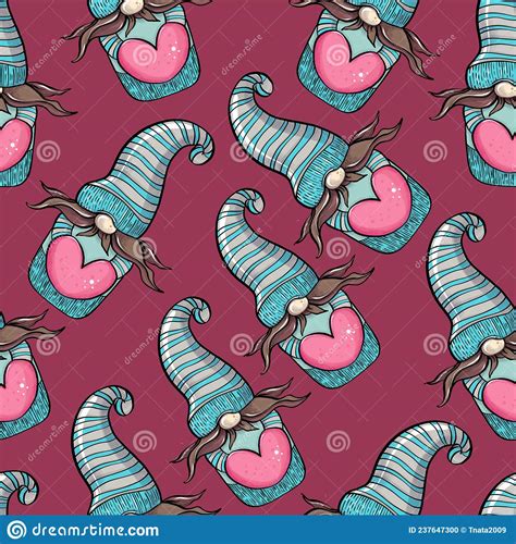 Seamless Pattern Illustration Of A Gnome With A Beard In A Hat New