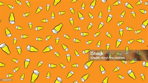 Endless Seamless Pattern Of Yellow Beautiful Glass Goblets With Alcohol Tasty Tasty Light Beer