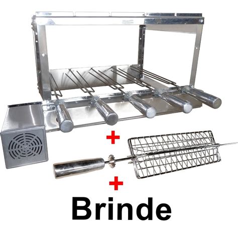 Churrasqueira Kit Grill Giratório Inox 5 Espetos esp Grelha