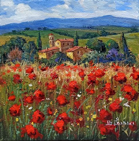 Red Poppies Field Tuscany Painting Lan Painting By Bruno Chirici