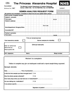 Semen Analysis Form Fill And Sign Printable Template Online