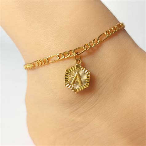 18K Gold Filled Letter Anklet Gold Initial Ankle Bracelet Etsy