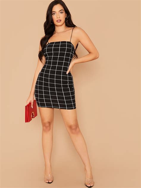 Shein Privé Grid Print Bodycon Cami Dress Shein Usa