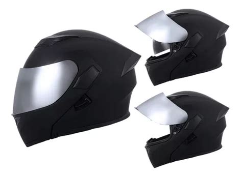 Casco Abatible Half Negro Mate Dot C Luz Trasera Doble Visor