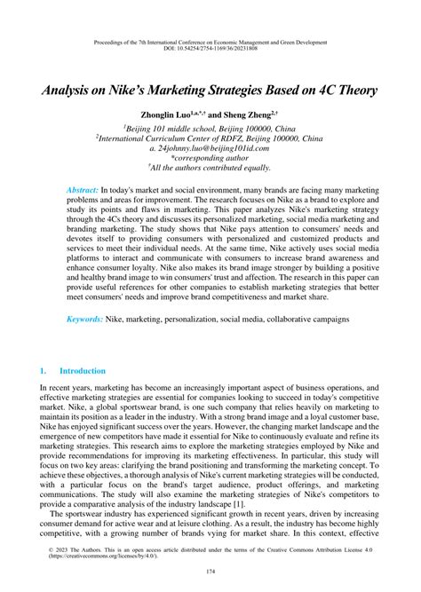 Pdf Analysis On Nikes Marketing Strategies Based On 4c Theory