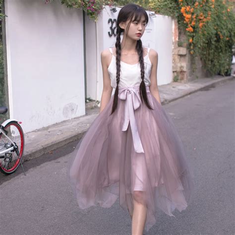 Womens Vintage Asymmetrical Hem Long Skirt Fairy Kei Fancy Skirt Color