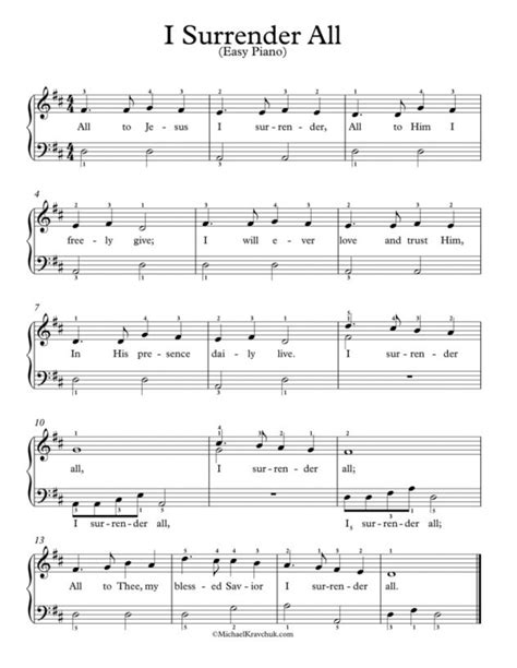 Free Piano Arrangement Sheet Music – I Surrender All – Michael Kravchuk