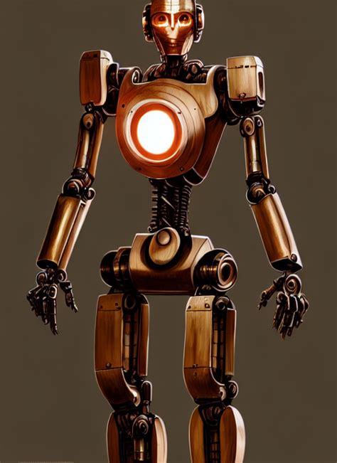 KREA Wooden Robot Humanoid Metal Cinematic Lighting Fantasy