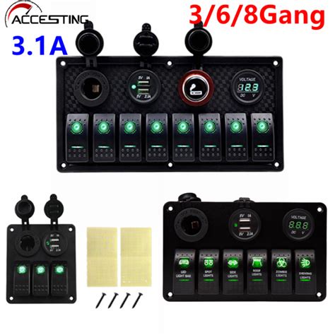 3 6 8 Gang 12V Green LED Rocker Switch Panel Marine Waterproof Switch