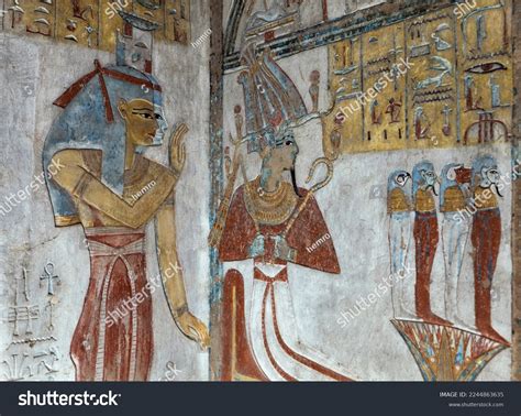 Reliefs Egyptian Goddess Isis God Osiris Stock Photo 2244863635