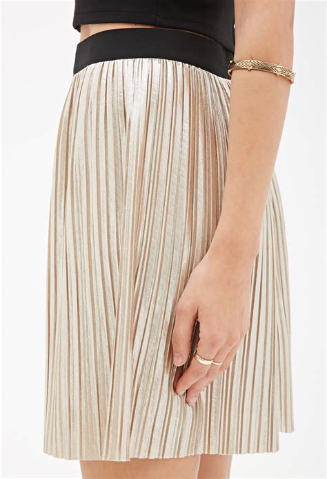 Lyst Forever 21 Pleated Metallic Mini Skirt In Metallic