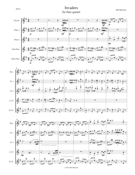 Invaders For Flute Quintet By Bill Malcolm Sheet Music For Woodwind Ensemble At Sheet Music Direct