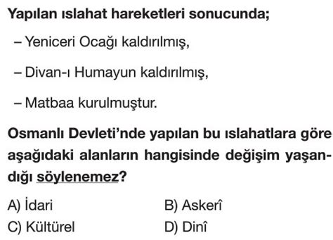 Osmanl Devleti Nde Islahat Hareketleri Test Z S N F Sosyal