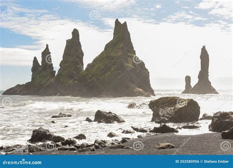 Sea Stacks Of Reynisfjara Beach Near Vik In Iceland Stock Photo Image