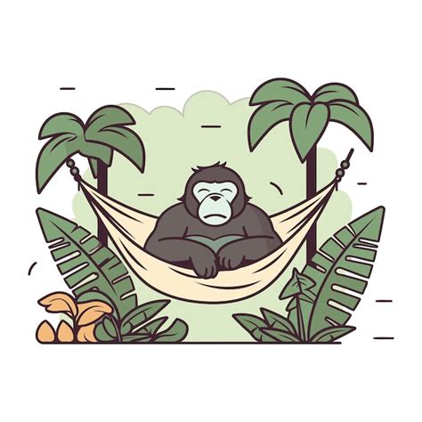 Gorilla in einer hängematte im dschungel vektorillustration Premium