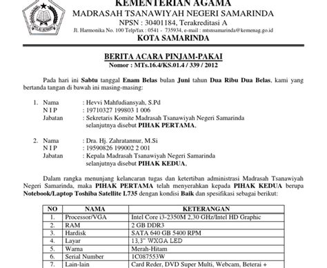 Contoh Surat Pinjam Pakai Kendaraan Dinas Kumpulan Surat Penting