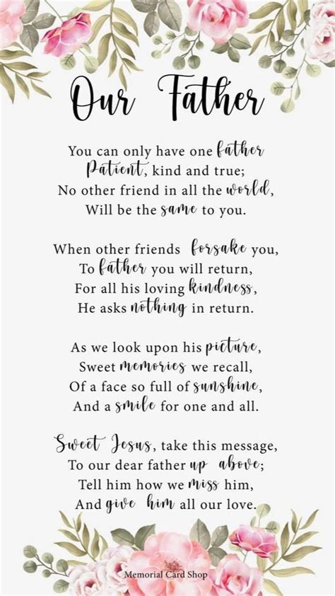 Our Father | Memorial Poems for Dad |Funeral Poems for Father | Funeral poems, Funeral poems for ...