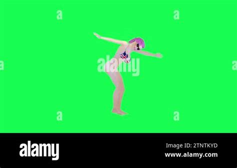 Pink Haired Woman In British Flag Bikini Dancing Gangnam Style Front