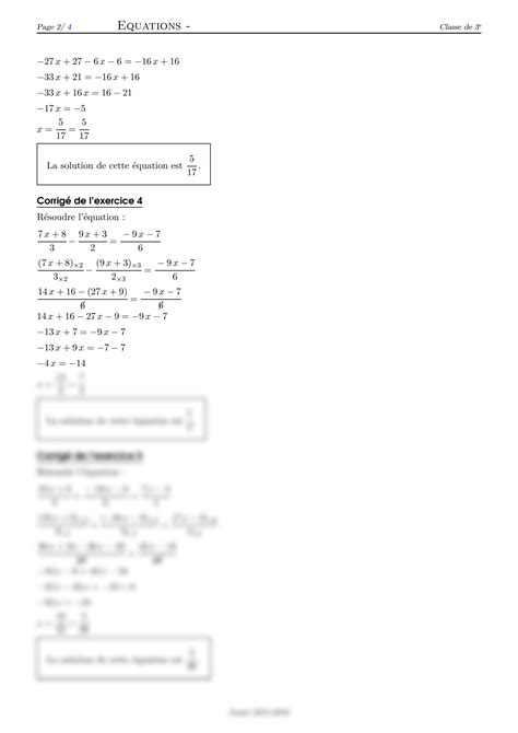 SOLUTION Mathe 3ac Resolution D Equation Corrige Serie D Exercices 4