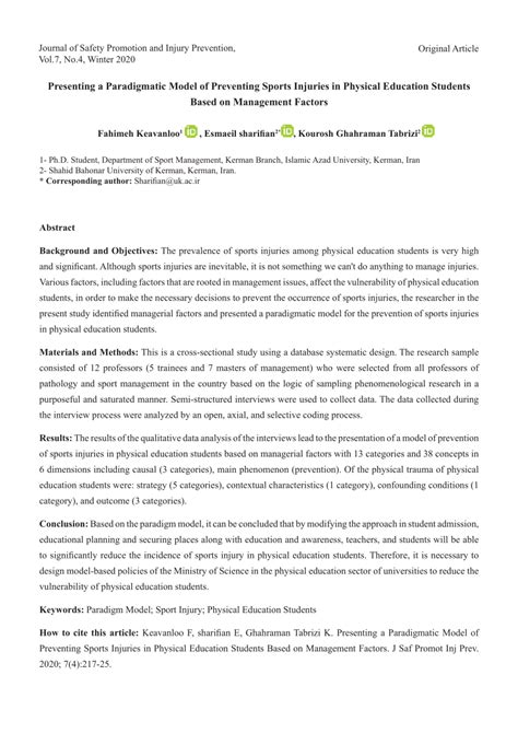 Pdf Presenting A Paradigmatic Model Of Preventing Sports Injuries In