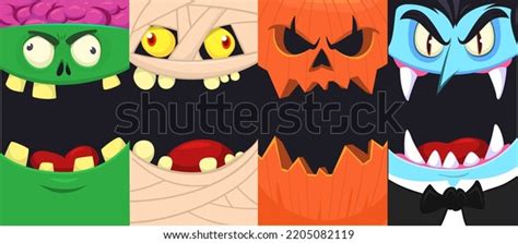 Halloween Funny Faces Set Four Characters Stock Vector (Royalty Free) 2205082119 | Shutterstock