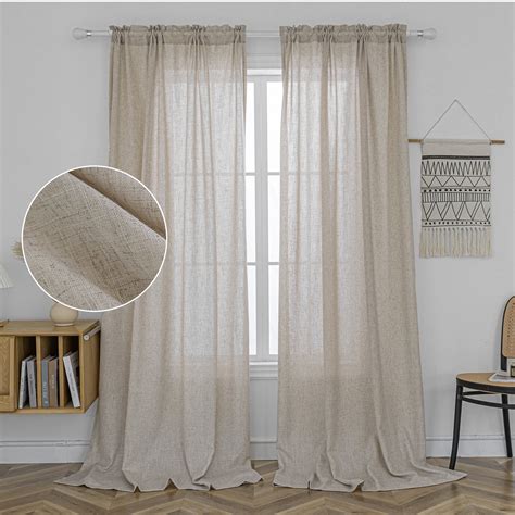 Linen Sheer Linen Curtains For Living Room Inch Length Panels Set