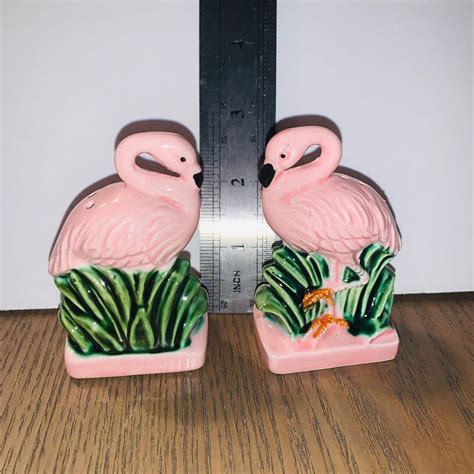 Pink Flamingo Salt Pepper Shakers Set Vintage Ceramic Made In Japan Etsy